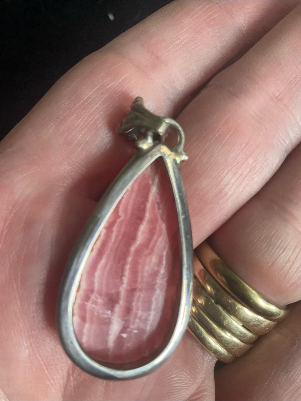 Sterling Silver Pink Rhodochrosite Teardrop Pendant - Picture 4 of 5